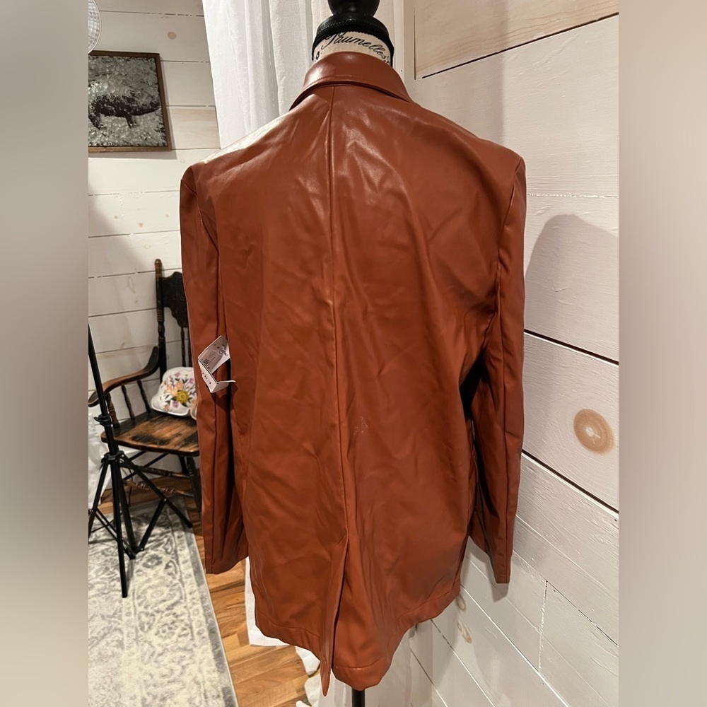 Lush Caramel Brown Faux Leather Jacket, size medium, NWT, see photos. Boutique. - Picture 2 of 11